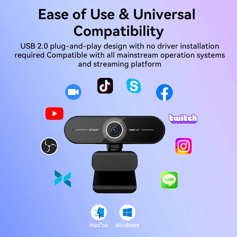 4K Webcam 1440P 2K Web Camera 1080P C60E Autofocus USB Computer Camera for Living/ Video Call/ Conference