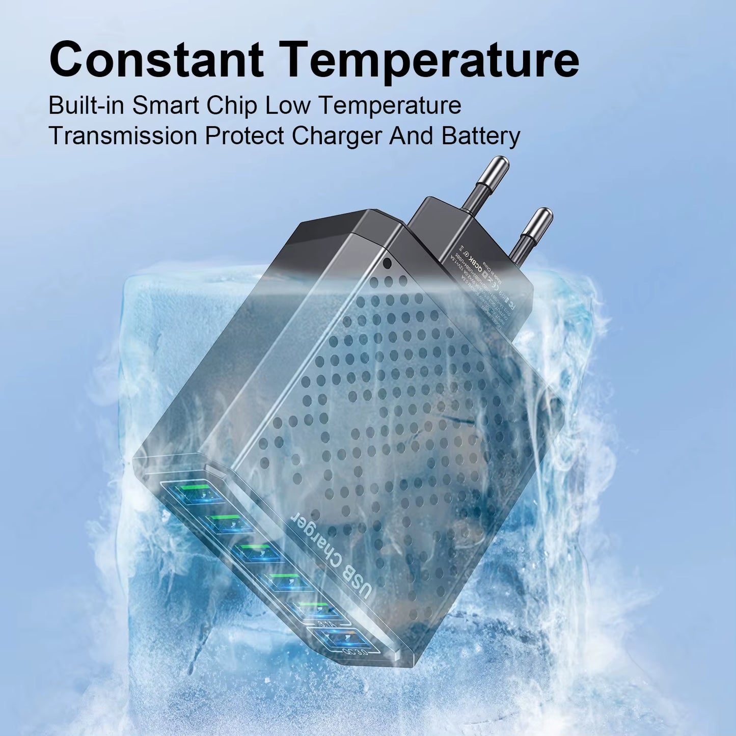 6 in 1 USB Charger QC3.0 Fast Charging Quick Charger for Samsung S23 Xiaomi Mobile Phone Charge Adapter EU/KR/US/UK Plug