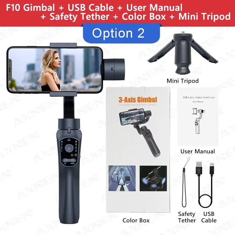 F10 3-Axis Handheld Gimbal Smartphone Stabilizer Cellphone Selfie Stick for Android Iphone Phone Vlog anti Shake Video Recording