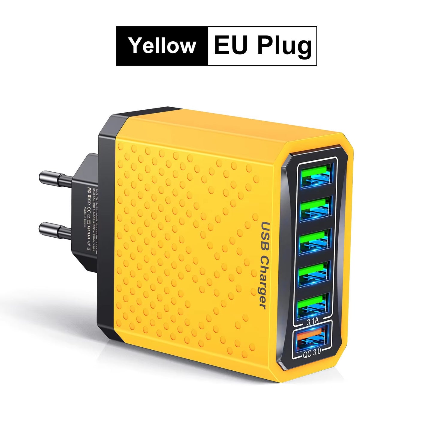 6 in 1 USB Charger QC3.0 Fast Charging Quick Charger for Samsung S23 Xiaomi Mobile Phone Charge Adapter EU/KR/US/UK Plug