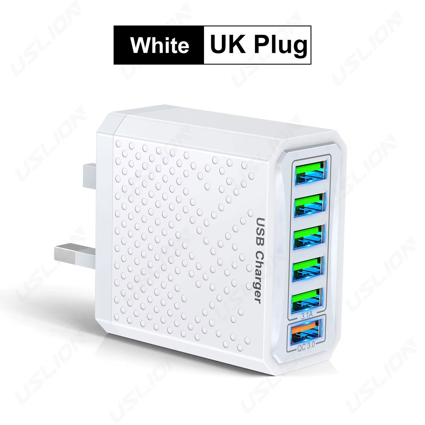 6 in 1 USB Charger QC3.0 Fast Charging Quick Charger for Samsung S23 Xiaomi Mobile Phone Charge Adapter EU/KR/US/UK Plug