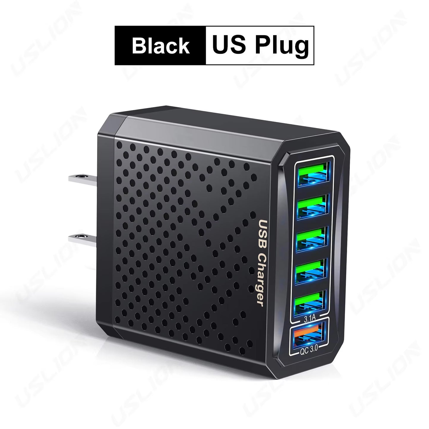 6 in 1 USB Charger QC3.0 Fast Charging Quick Charger for Samsung S23 Xiaomi Mobile Phone Charge Adapter EU/KR/US/UK Plug