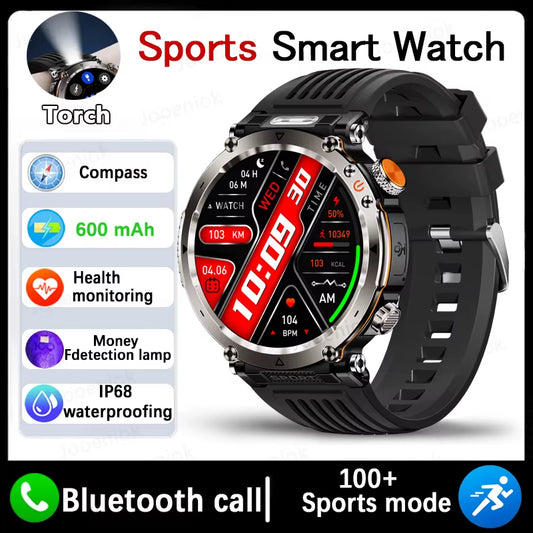 Military Smartwatch Men with LED Flashlight 1.7 Inch 3ATM Waterproof Fitness Watch 600 Mah Battery Talking Smartwatch for Xiaomi